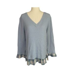 NWT-ZIA-BLUE WAFFLE KNIT LAYERED TOP-WOMENS SIZE LARGE